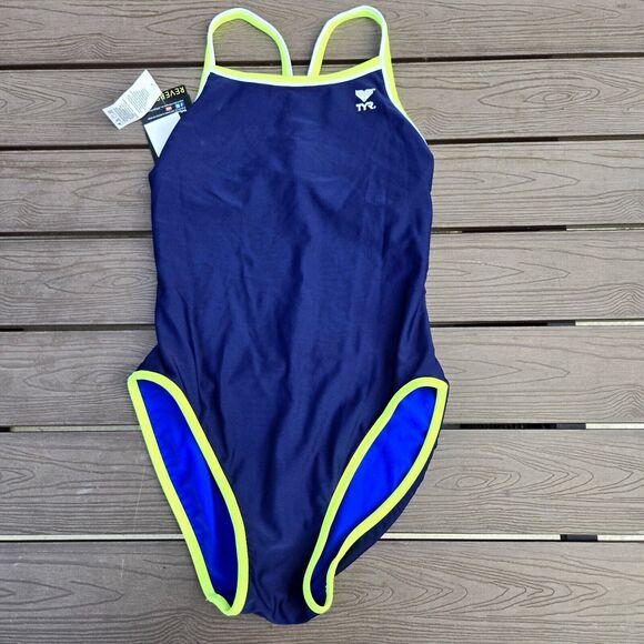TYR Swimsuit Womens Navy/royal Blue  Hydra Span Reversible Diamond Fit Sz S  New - Picture 2 of 5